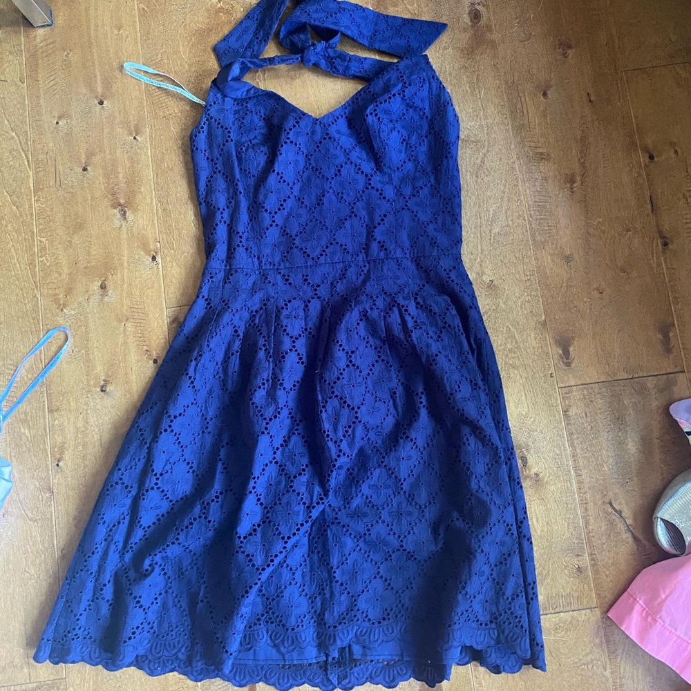 Lilly Pulitzer Navy Eyelet Halter Dress EUC